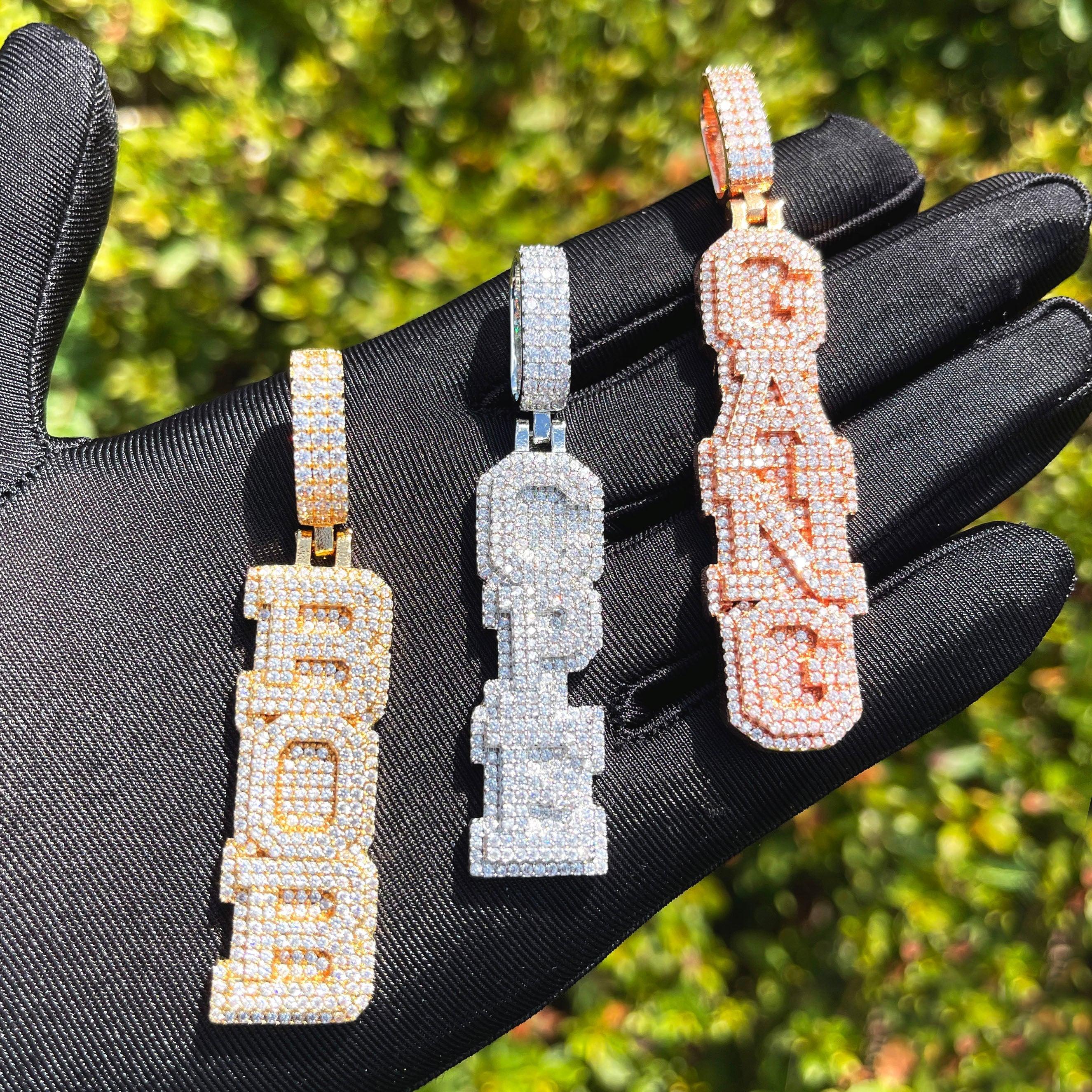 Stacked Letters Iced Out Personalized Custom Name Necklace Pendant – Luxury Hip Hop Jewelry for Men & Women - CaratixJewelry